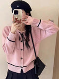 Spring Style Round Neck Soft Style Sweater Jacket Female Bow Tie Knitted Sweater Retro French Blouse-Outfit