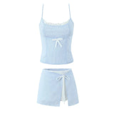 Striped Cami Top And Wrap Mini Skirt Set-Outfit