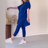 Fongt 2025 New Solid Color Round Neck Large-Size Short-Sleeved Knitted Shirt Casual Set