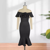 Fongt Hanging Shoulder Collar Rose Lotus Leaf Cuffed Ass Dress Dress Dress
