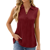 2024 New Lapel Sleeveless Solid Color Casual Vest T-Shirt-Outfit