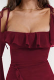 Long Sleeve Off-shoulder Ruffle Mini Dress-Outfit