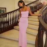 Contrast Spaghetti Strap Bodycon Maxi Dress-Outfit