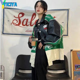 Black Bomber Woman Varsity Leather Jacket Racing Oversize Unisex Baseball Motorcycle Jacket Hiphop Women's Winter