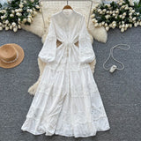 Fongt Yuan Age Reduction Heavy Lace Embroidery Round Shirt Design Single Buckle Top Two Sets Of High-Rise Half-Dress