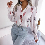 Fongt Wind Shooting 2025 Spring And Summer Temperament Feather Lantern Sleeve Collar Shirt Women's Clothing