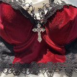 Dark Mall Gothic Harajuku Velvet Camis Black Lace Trim Emo Alternative Aesthetic Crop Tops Women Backless Sexy Strap