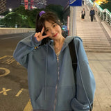 Women Hoodies New Autumn Casual Solid Color Harajuku Oversized Sweatshirts Korean Version Zip Up Long Sleeve Hoodie Coats