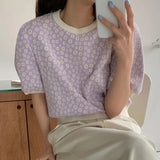 Version Of The Hottie Chic Daisy Knitting Bubble Sleeve T-Shirt 2025 Summer New Short-Sleeved Temperament