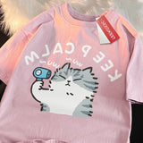 Keep Calm Cat Hair Dryer Print T-shirt-Outfit