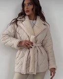 Fongt Collar Short Cotton Suit 2025 Women's Fashion Design Belt Coat Woman