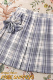 Sweet Bow Jk Plaid Skirt Women Fashion High Waist Adjust Button Girls Pleated Skirt Summer Preppy Style Sexy Mini