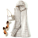 Autumn Winter New Thin Slim Down Jacket Hooded Down Vest Female In Long Vest Coat Inside Build Tide-Outfit