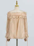 Fongt Sweet Wind Shirt Woman 2025 Spring New Collar Wood Ear Splicing Tie Design Long-Sleeved