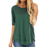 Fongt Women's Clothing 2025 Autumn And Winter Round Collar Long-Sleeved T-Shirt Solid Color Loose Top Before The Short And Rear Long Tuxedo Women's T