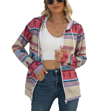 / Winter 2023 Hooded Pocket Sweater Geometric Pattern Long Sleeve Loose Coat-Outfit