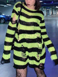 Distressed Stripe Longline Sweater-Outfit