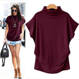 Commute Large Size Women's Half Turtleneck Batwing Sleeve Solid Color Polyester