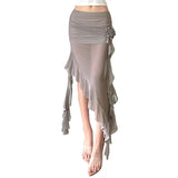 Fongt Summer New Women's Mesh Wrap Hip Three-Dimensional Flower Slim Irregular Edge Skirt-Outfit