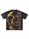 New Skull Print Mode Short-Sleeved Round-Collar Street Wash Hip-Hop Fashion Brand Retro Loose T-Shirt-Outfit