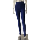 Office Lady Pants For Women High Waist Striped Trousers Thick Material Side Split Skinny Long Bottom Stretchy