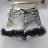 Denim Frill Trim Short-Outfit
