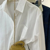 Fongt Blue Shirt Coat Women Spring And Autumn Loose Design Small Casual Folding Long-Sleeved