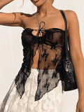 Slit Sheer Mesh Bandeau Top-Outfit