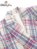 Women Tweed Blazer Coat Plaid Cropped Elegant Office Lady Chic Double Breasted Slim Outerwears Women's Jacket 2023 New In-Outfit