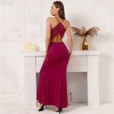 Station New Sling Sexual Lace Spliced Bare-Back Dress Banquet Temperament Dress Long Dress-Outfit