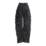 Fongt Wind Jeans Pants Women's Autumn 2024 New Lazy Cargo Pants Mop Straight Pocket Wide Leg Pants-Outfit