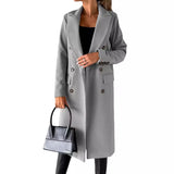 Fongt Women's Spring 2025 New Coat With Hair, Coat Solid Long-Sleeved Double-Buttoned