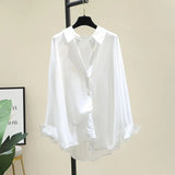 Fongt Summer Wearing Long-Sleeved White Soft Shirt Women's Korean Version Of Loose Leisure Thin