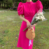 Strap Bubble Sleeve Back Dress Summer 2023 New Design Sense French Temperament Waist Show Thin Skirt-Outfit