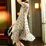 Stylish Polka Dot Printed Chiffon Midi Dress Summer Elegant Folds Patchwork Women's Clothing Loose A-Line O-Neck Dresses-Outfit