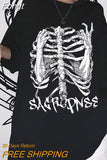 t-shirt female goth Top y2k Harajuku tops retro print skull bone Loose t-shirts with short sleeve anime graphic