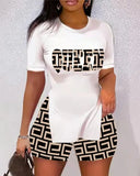 Size Women's Wear Spring And Summer 2023 New Leisure Printed Short-Sleeved Shorts Two Sets-Outfit