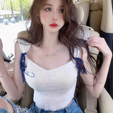 Bandage Sleeveless Tank Tops Women's Camisole Contrast Color Korean Version-Outfit