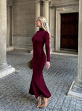 Fongt High-Collar Dress Knitted One-Step Skirt Solid-Colored Bottom Dress 2024 Autumn And Winter Sweater