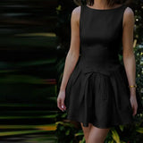 Solid Sleeveless Front Bow Mini Dress-Outfit