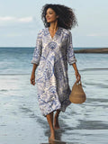 Fongt Women's Beach Vacation Digital Print V-Neck Dress Seaside