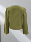 Fongt Women's Long-Sleeved V Tie With Solid Color Temperament Commuter Shirt