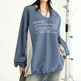 Color Casual V-Collar Loose Coat 2024 Spring / Summer Style Rope Design Basic Comfortable T-Shirt Sweater-Outfit