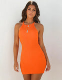 Fongt Spring And Summer Sexy Ribbed Small Halter Dress Solid Color Knit Show Thin Commuter
