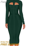 Neck Bandage Dress 2023 Autumn Winter Long Sleeve Bandage Dress Bodycon Women Midi Sexy Party Dress Evening Club