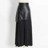 Fongt Elegant Temperament Wind 2025 Spring New Pu Skin Spliced 100 Folded High Waist In The Long Bag Hip Half-Dressed