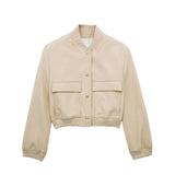 Autumn Women's Jacket Large Pocket French Solid Color Single Breasted Baseball Uniform Y13-69536-Outfit