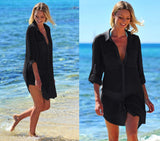 Fongt Wrinkled Two Pockets Of Beach Bikini Sunscreen Shirt, Beach Blouse (4