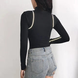 Fongt Wind Line Feeling Hot Girl Tight Zipper Splicing High Collar Long Sleeve Onesie 2024 Early Autumn Women's