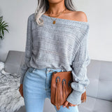 Fongt Explosion Autumn And Winter Word Collared Shoulder Hollow Knitted Casual Knitted Sweater Women's Clothing